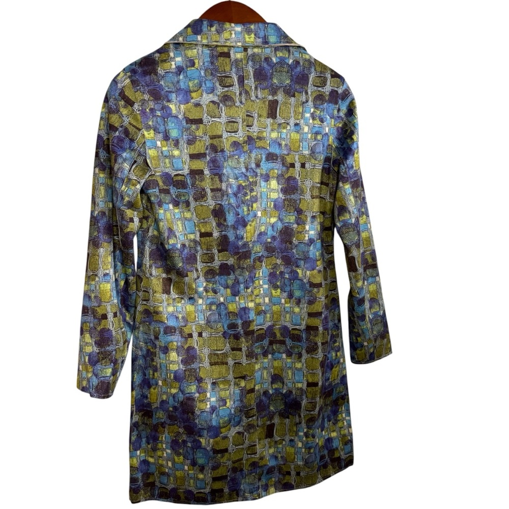 Adore Print Trench Coat Green Blue Geometric Print Size Small NWT - Picture 5 of 10